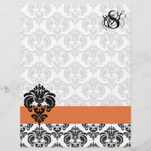 Papier à Lettre Monogrammé Damassé Rose Corail Vin