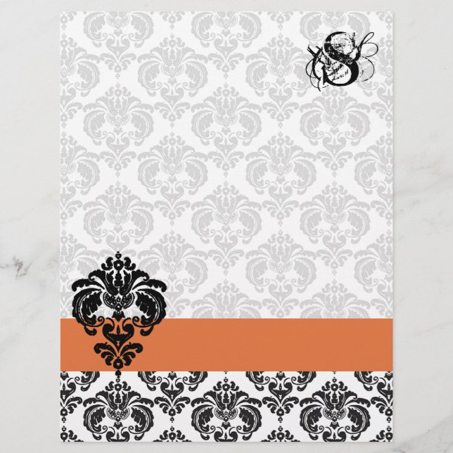 Papier à Lettre Monogrammé Damassé Rose Corail Vin (Devant)