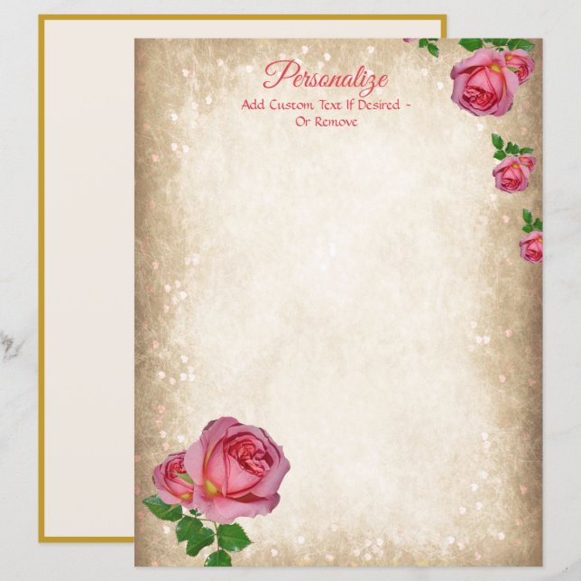 Papier à Lettre Rose Rouge Élégant Romantique (Devant / Derrière)