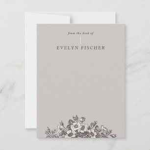 Papier à lettres à motifs floraux gravés - gris