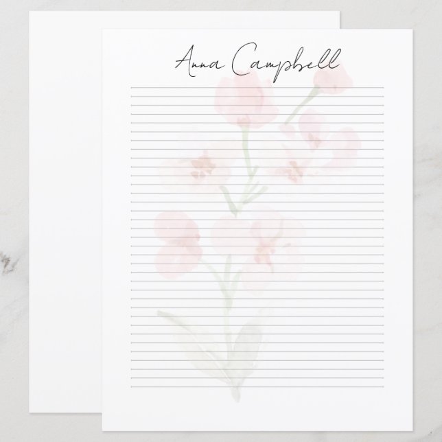Papier à lettres à nom de script chic et monogramm (Devant / Derrière)