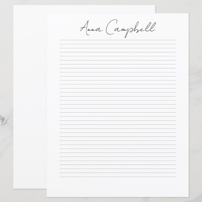 Papier à lettres à nom de script chic Monogramme (Devant / Derrière)
