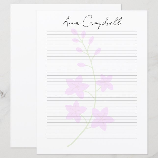 Papier à lettres à nom en écriture chic avec monog (Devant / Derrière)