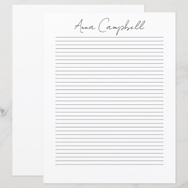 Papier à lettres à nom en écriture chic Monogramme (Devant / Derrière)
