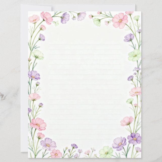 Papier à lettres à petites fleurs roses et violett (Devant)
