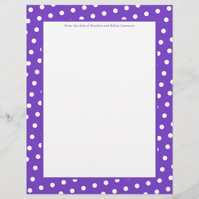 Papier à lettres à points violets et blancs avec s (Devant)