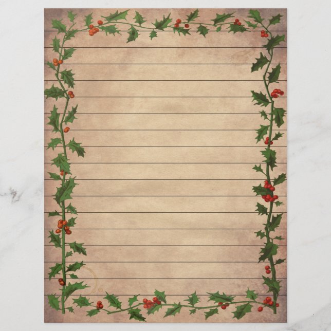 Papier à lettres à thème Noël vintage ligné (Devant)