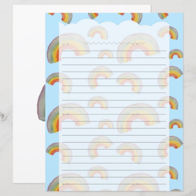 Papier à lettres arc-en-ciel kawaii bleu clair (Devant / Derrière)