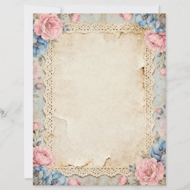 Papier à lettres aux roses roses et dentelle (Devant)