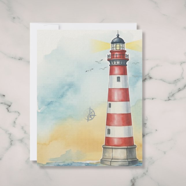 Papier à lettres côtier aquarelle Phare (Scenic coastal watercolor writing paper.)