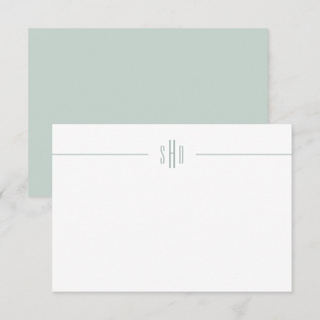 Papier à lettres de la carte Monogramme vert de ta (Devant / Derrière)