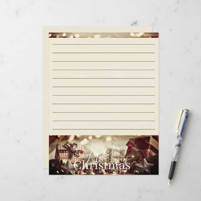 Papier à lettres de Noël de campagne vintage (Devant/Arrière en situation)