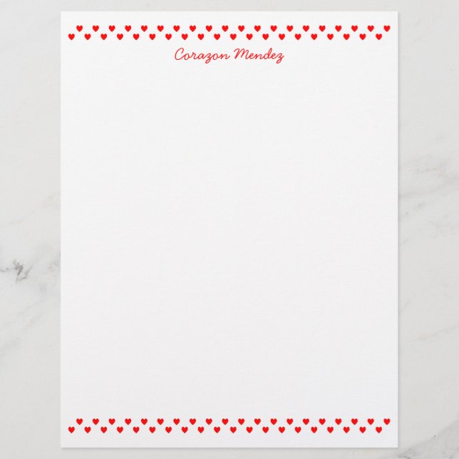 Papier à lettres décoratif avec petits cœurs rouge (Devant)