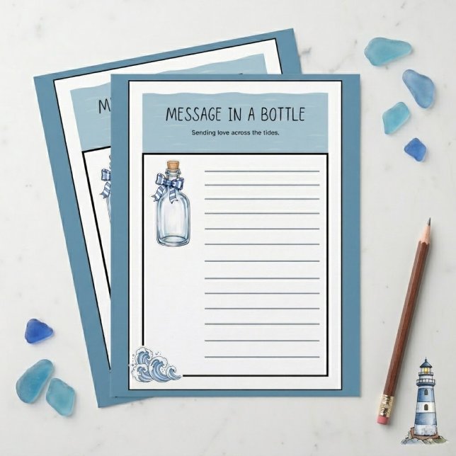 Papier à lettres doublé avec bouteille de message  (Send love across the tides today.)