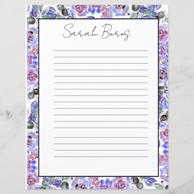 Papier à lettres élégant à monogramme floral (Devant)