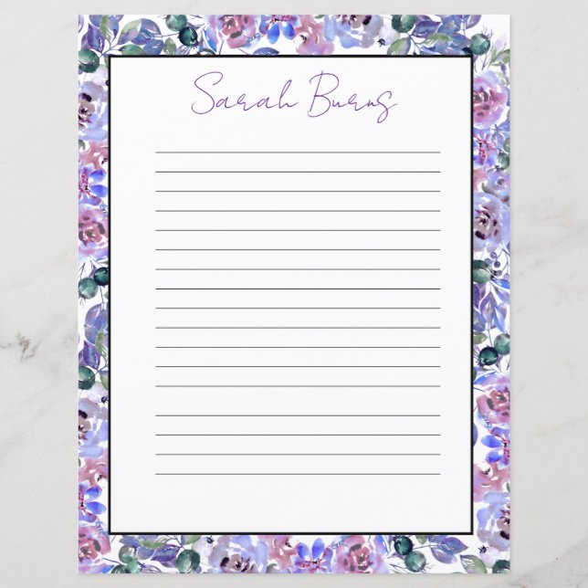 Papier à lettres élégant à monogramme floral (Devant)