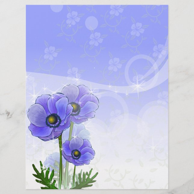 Papier à lettres en lin bleu Anemone (Devant)