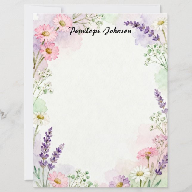 Papier à lettres Fleurs de campagne lavande et mar (Devant)