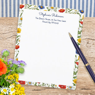 Papier à Lettres Fleurs Sauvages Bordure Florale C