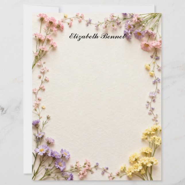 Papier à lettres Fleurs séchées Rose Bleu Jaune (Devant)