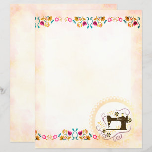 Papier à lettres floral Machine à coudre délabrée