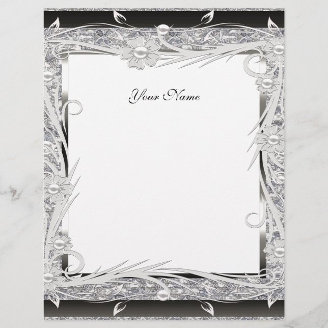 Papier à lettres Floral Vintage Argent Noir (Devant)