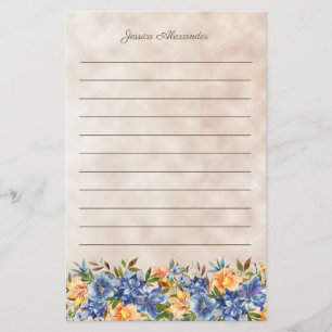 Papier à lettres ligné floral Lis Tigre Bleu Orang