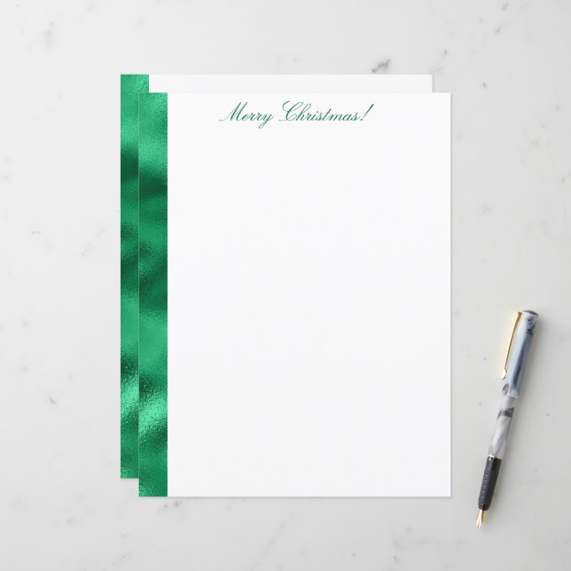 Papier à lettres métallisé vert de Noël (Devant/Arrière en situation)