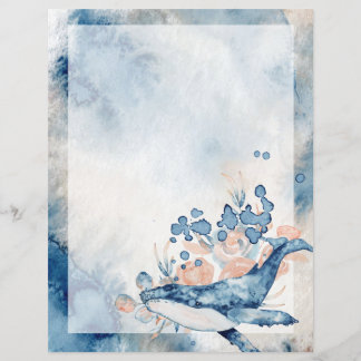 Papier à lettres non ligné Baleine à bosse bleue