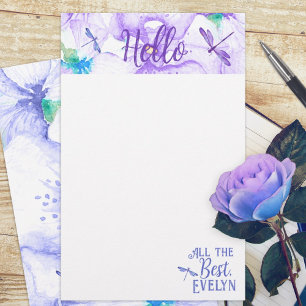 Papier à lettres personnalisées à libellules bleue