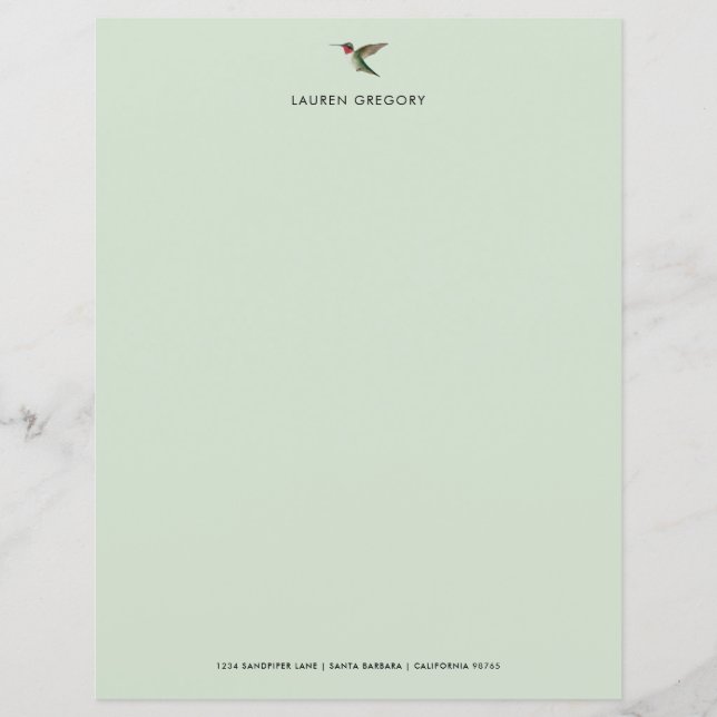 Papier à lettres personnalisées pour colibri (Devant)