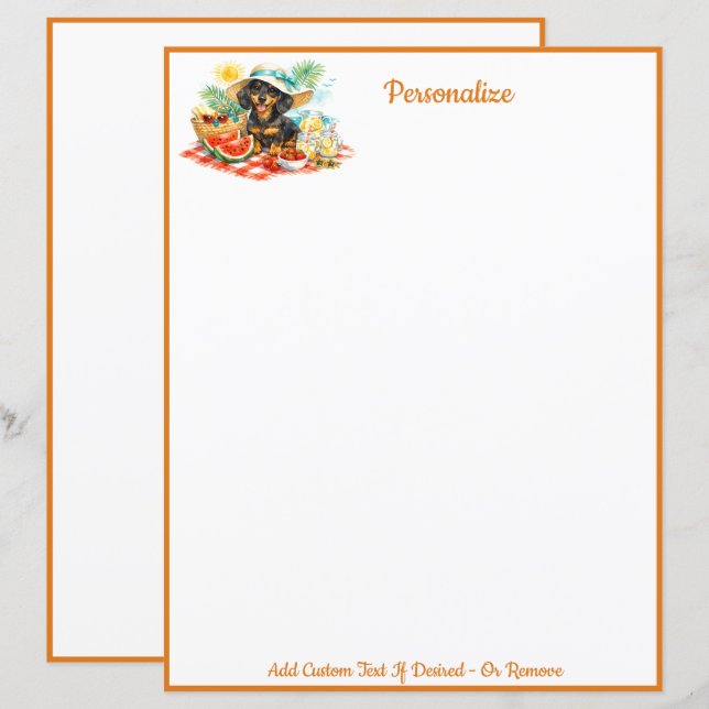 Papier à lettres pour chiot teckel pour pique-niqu (Devant / Derrière)