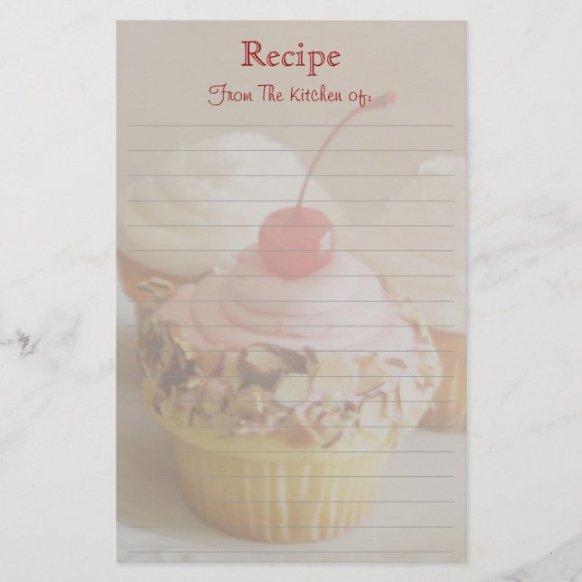 Papier à lettres rouge cerise cupcake Lined Recett (Devant)