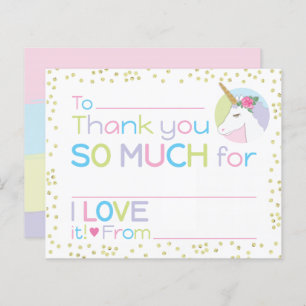 Papier à lettres Unicorn pour fille Merci rempli