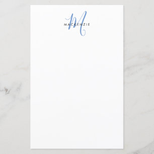 Papier à monogramme élégant moderne blanc bleu scr