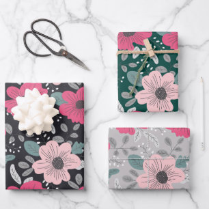 Papier à Motif à fleurs à feuilles plates Jeu de 3