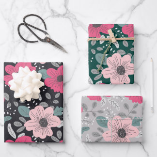 Papier à Motif à fleurs à feuilles plates Jeu de 3