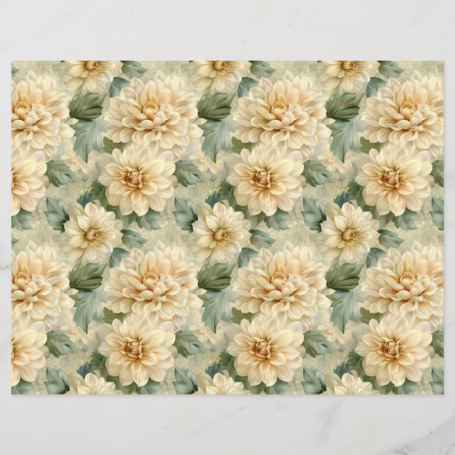 Papier à Motif à fleurs Dahlia et à écailles verte (Devant)