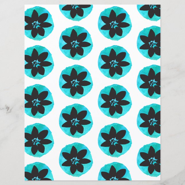 Papier à Motif bleu vert à fleurs tropicales (Devant)