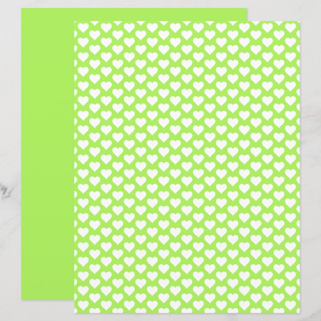 Papier à Motif Lime Vert Coeurs mignons (Devant / Derrière)