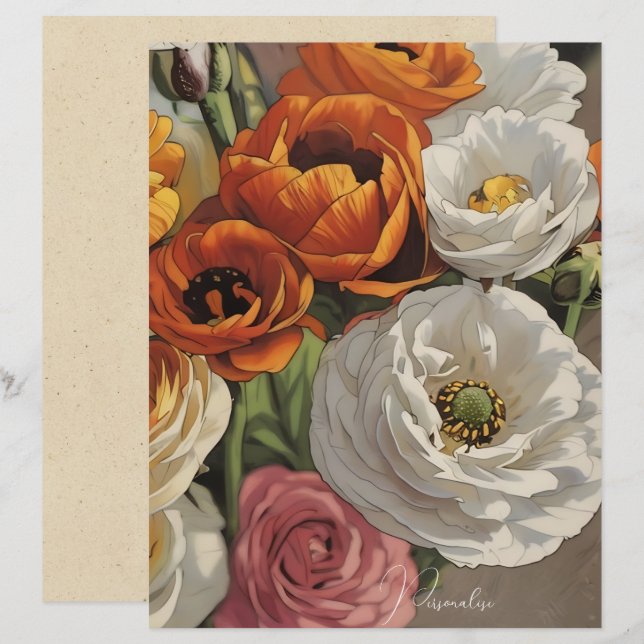 Papier à Motif Vintage style Fleur (Devant / Derrière)