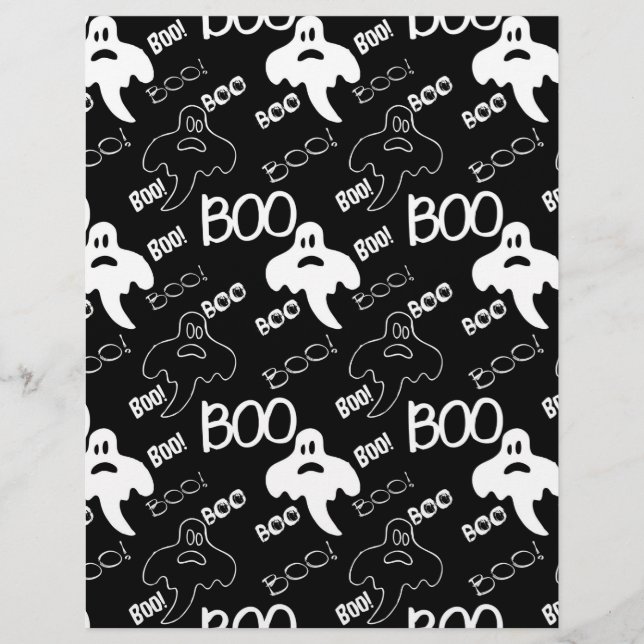 Papier à motifs d'Halloween noir et blanc Fantômes (Devant)