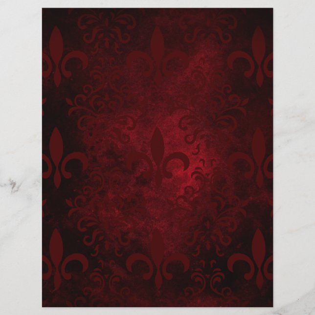 Papier à motifs rouge et noir Fleur de Lis (Devant)
