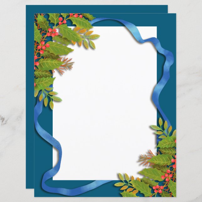 Papier à papeterie bleu ruban de Noël (Devant / Derrière)
