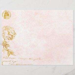 Papier à papier à rebut rose Damask & or Floral