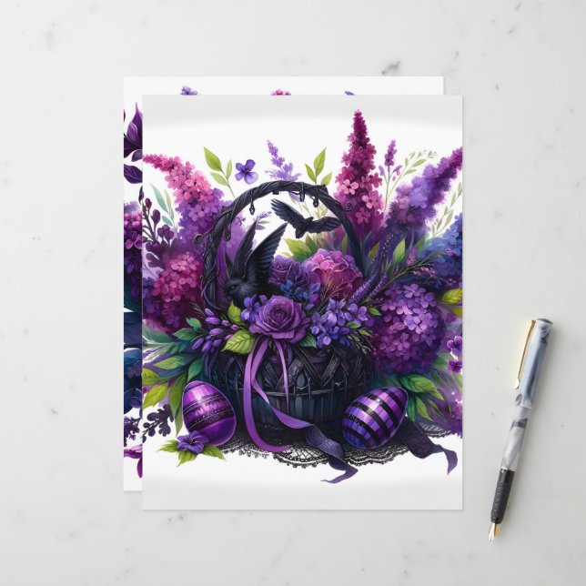 Papier à papier à scandale gothique violet de Pâqu (Devant/Arrière en situation)
