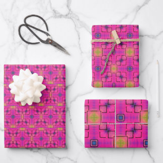 Papier à papier d'emballage Fucsia Jeu plat de 3