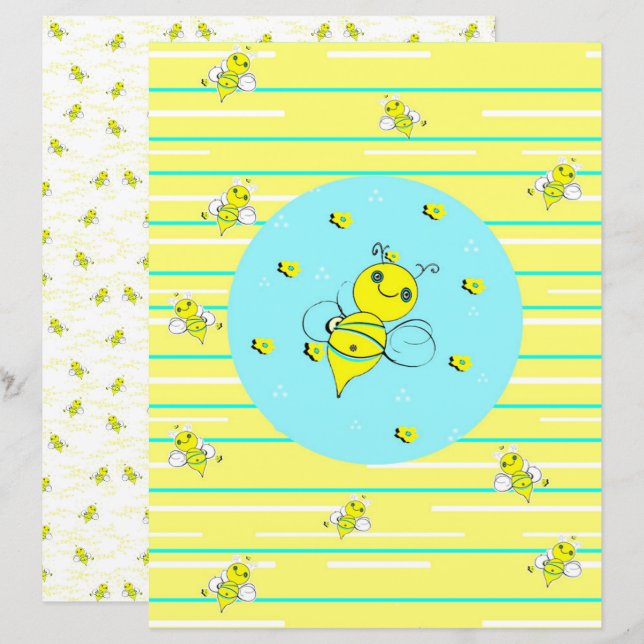 Papier à papier pour album Bee Happy - 01 (Devant / Derrière)