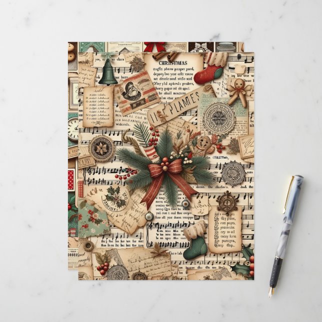 Papier à papier pour scrapbook Ephemera de Noël Vi (Devant/Arrière en situation)