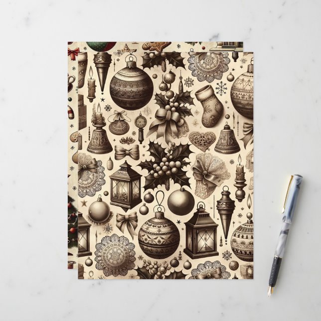 Papier à papier pour scrapbook Ephemera de Noël Vi (Devant/Arrière en situation)